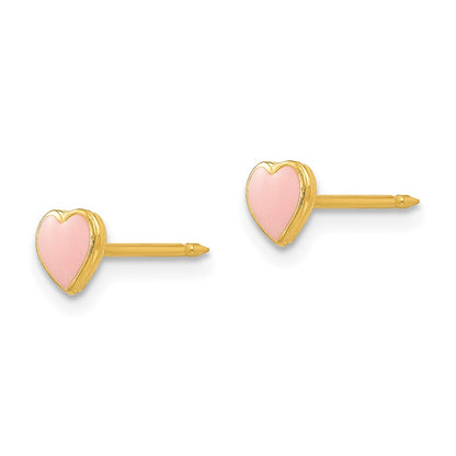 Stainless Steel Inverness 24K Gold-Plated Pink Enamel Heart Earrings