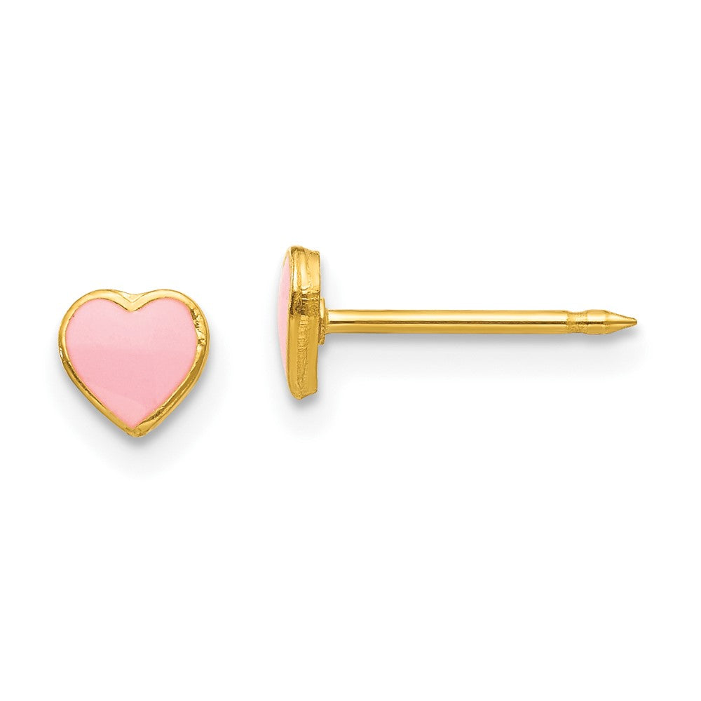 Stainless Steel Inverness 24K Gold-Plated Pink Enamel Heart Earrings