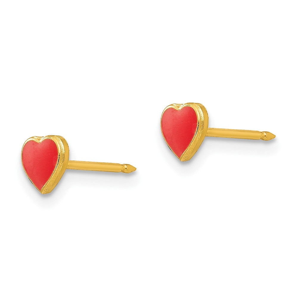 Stainless Steel Inverness 24K Gold-Plated Red Enamel Heart Earrings