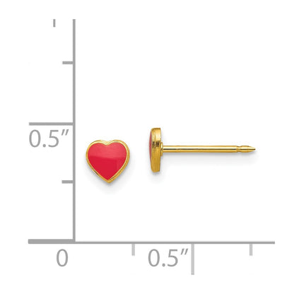 Stainless Steel Inverness 24K Gold-Plated Red Enamel Heart Earrings
