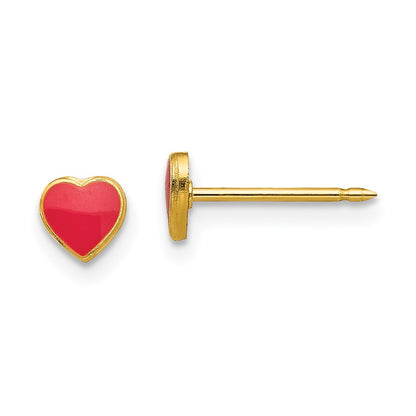 Stainless Steel Inverness 24K Gold-Plated Red Enamel Heart Earrings