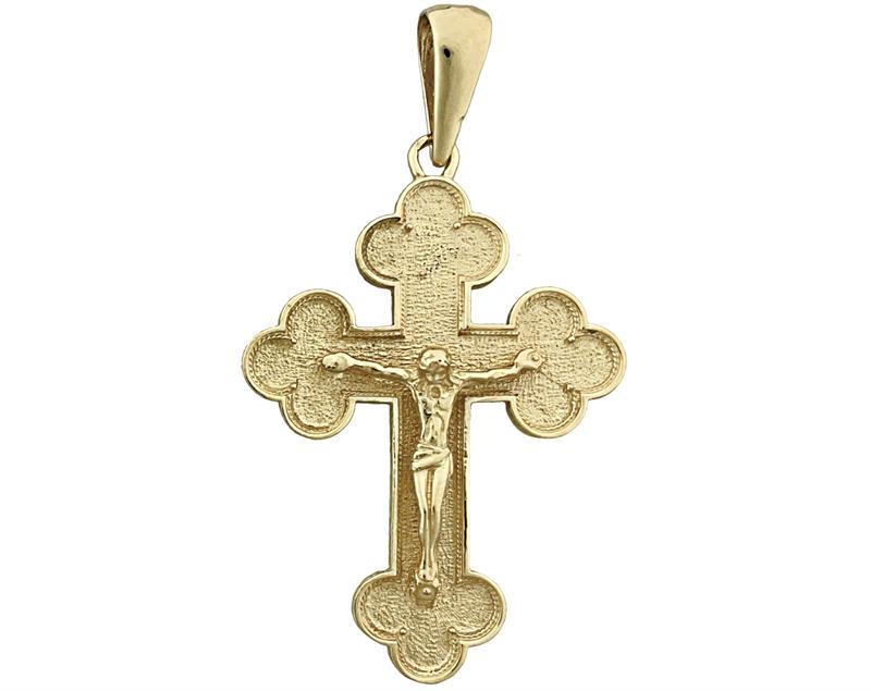 14K Gold Eastern Orthodox Crucifix Pendant