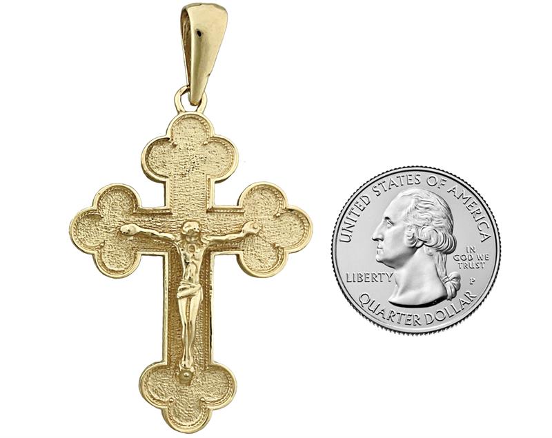 14K Gold Eastern Orthodox Crucifix Pendant