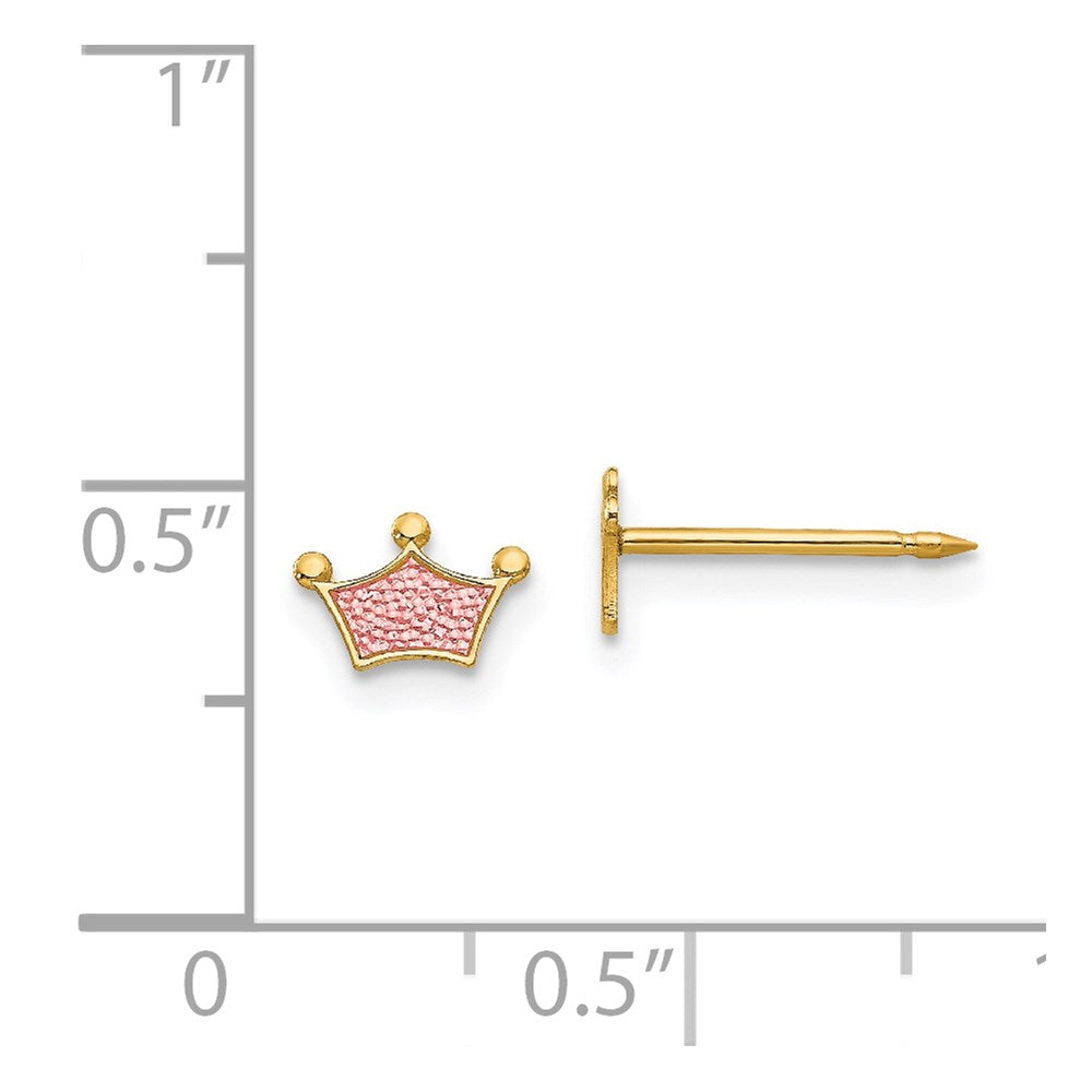 14K Yellow Gold Inverness Epoxy Fill Pink Crown Earrings