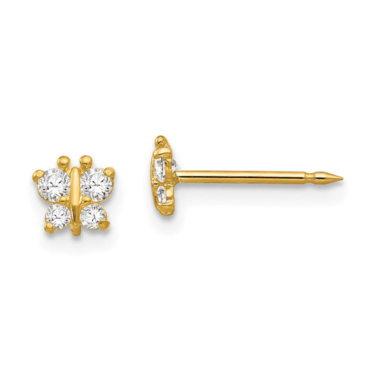 14K Yellow Gold Inverness Butterfly Cz Earrings