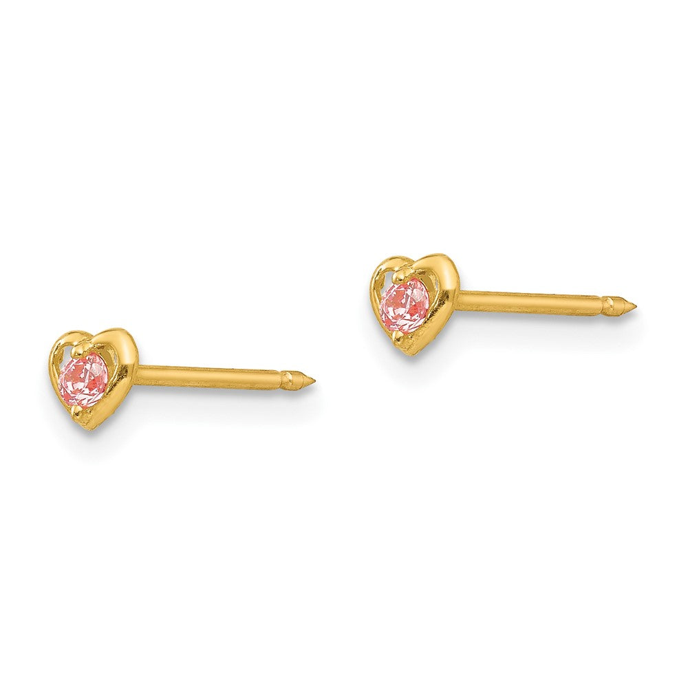14K Yellow Gold Inverness Heart W/Pink Cz Earrings