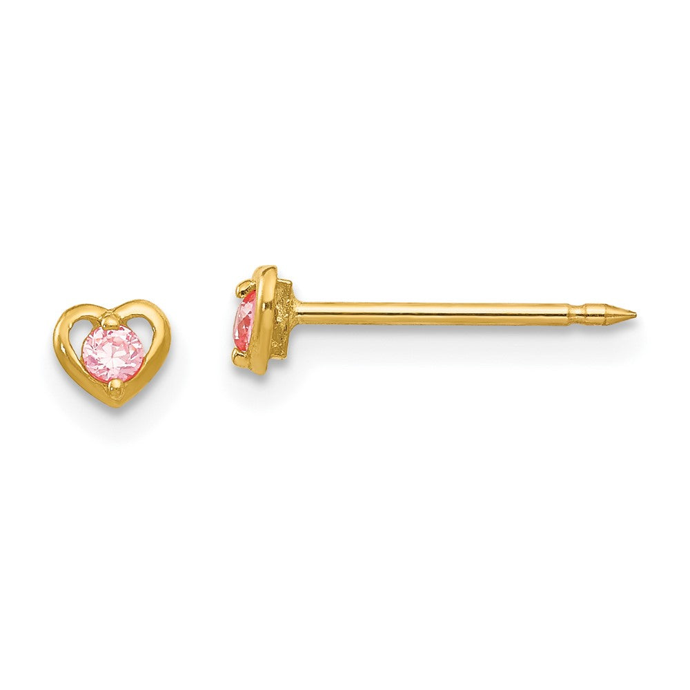 14K Yellow Gold Inverness Heart W/Pink Cz Earrings