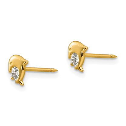14K Yellow Gold Inverness Dolphin Cz Earrings