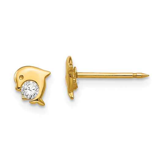 14K Yellow Gold Inverness Dolphin Cz Earrings