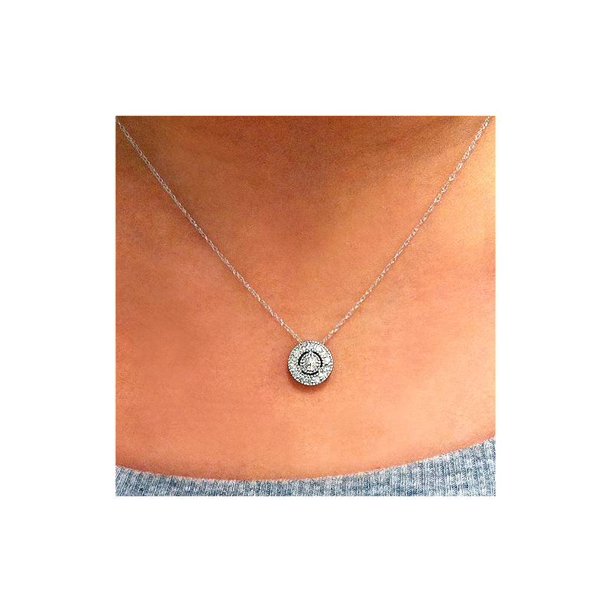 1/4ct Diamond Pave Halo Pendant 14K White Gold Womens Necklace & 18" Chain