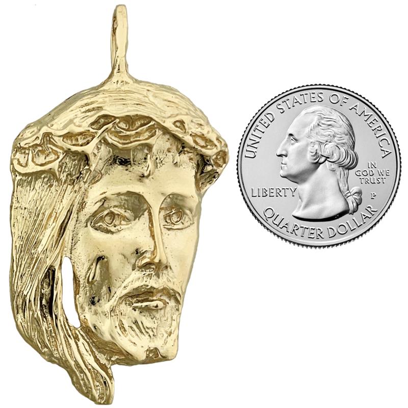 14K Gold 46MM Jesus Christ Head Pendant