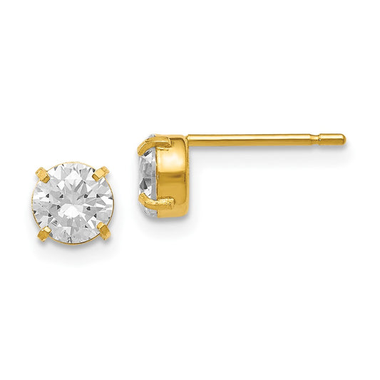 14K Yellow Gold Cz Stud 5.0mm Earrings