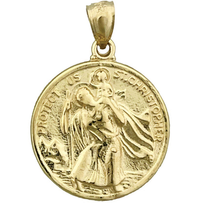 14K Gold 18MM Saint Christopher Pendant