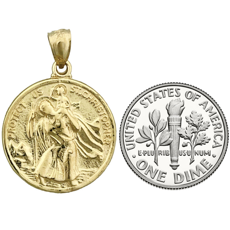 14K Gold 18MM Saint Christopher Pendant