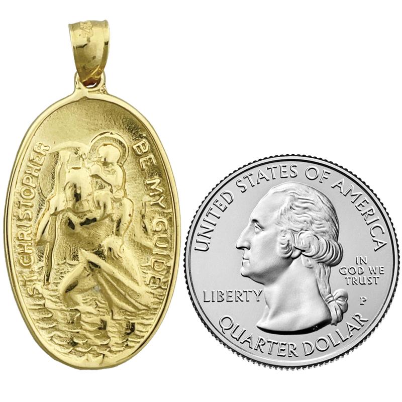 14K Gold Oval Saint Christopher Be My Guide Medallion
