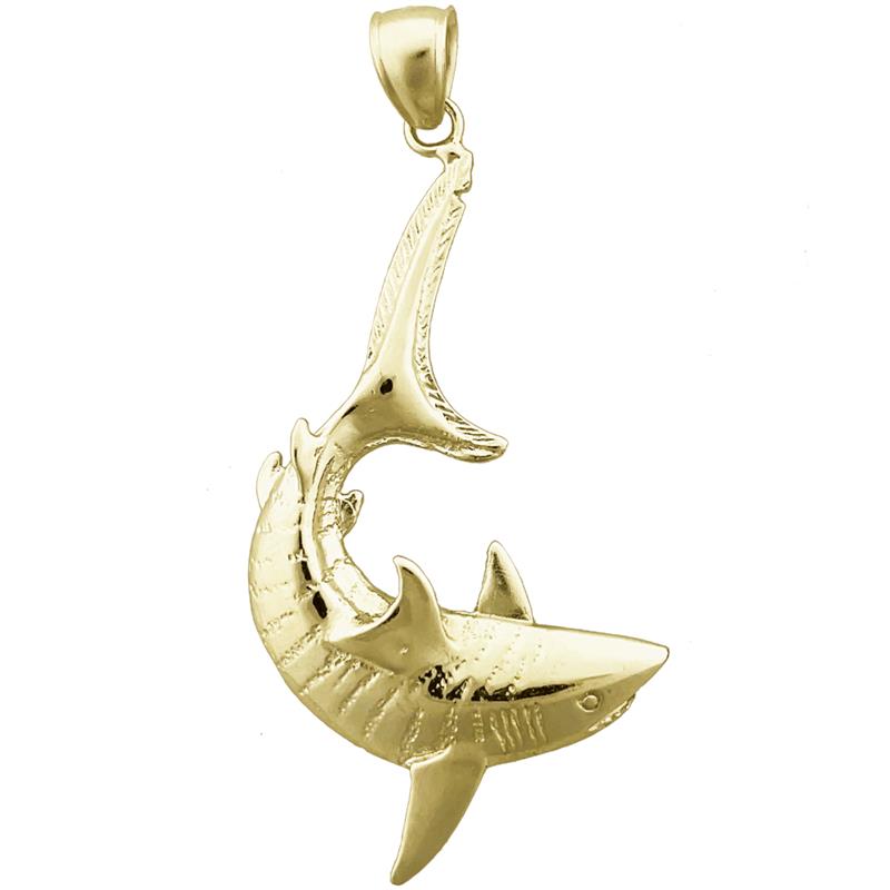 14K Gold Tiger Shark Pendant