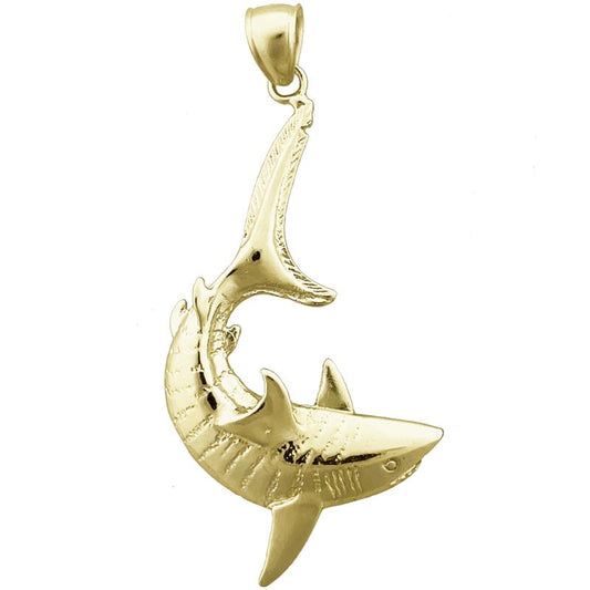 14K Gold Tiger Shark Pendant
