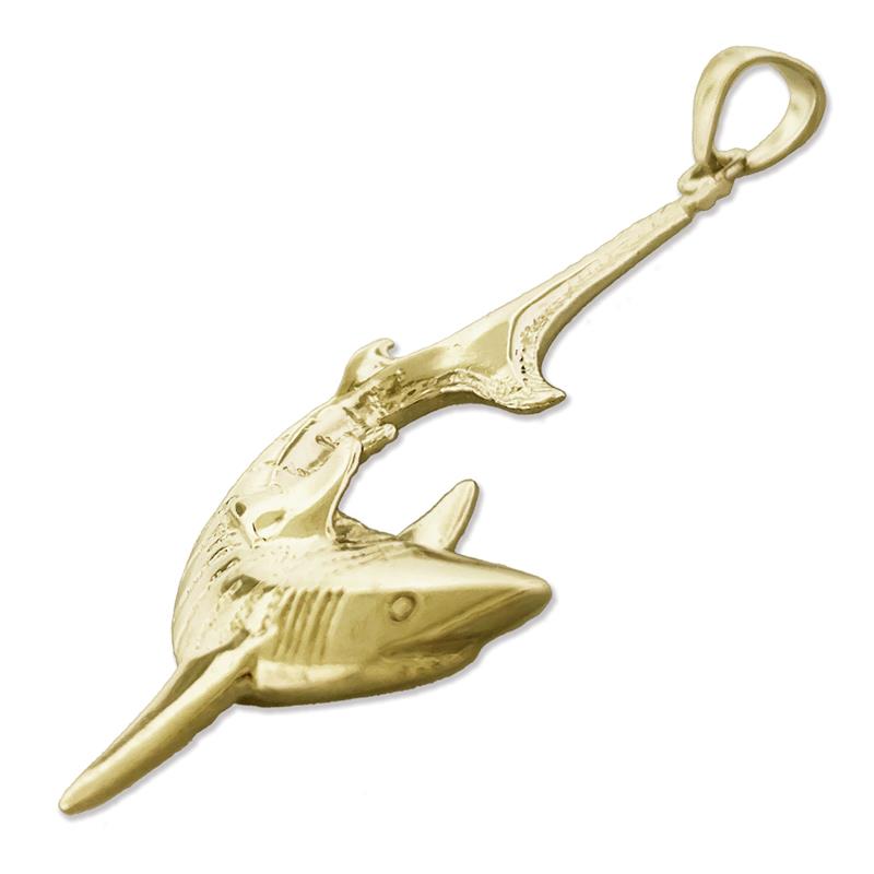 14K Gold Tiger Shark Pendant