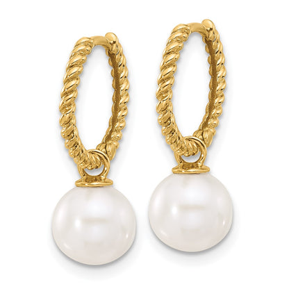 14K Yellow Gold 7-8mm Black and Freshwater Cultured Pearl Removable Dangle Hoop Earrings