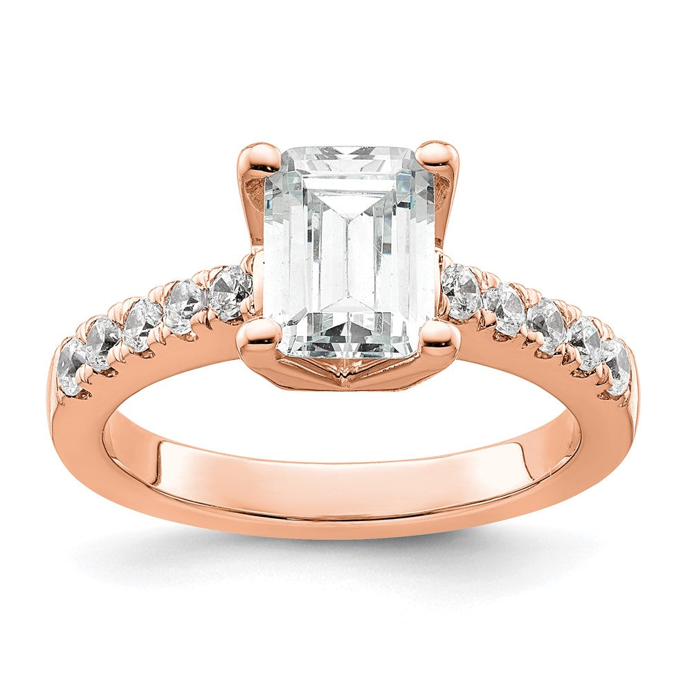 True Origin 14K Rose Gold 3/8 carat Lab Grown Diamond VS+ F+ Semi-Mount Emerald Engagement Ring
