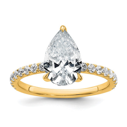 14K Yellow Gold 2 5/8 carat Certified Lab Grown Diamond VS/SI+ G+ Pear Complete Solitaire with Flair Engagement Ring