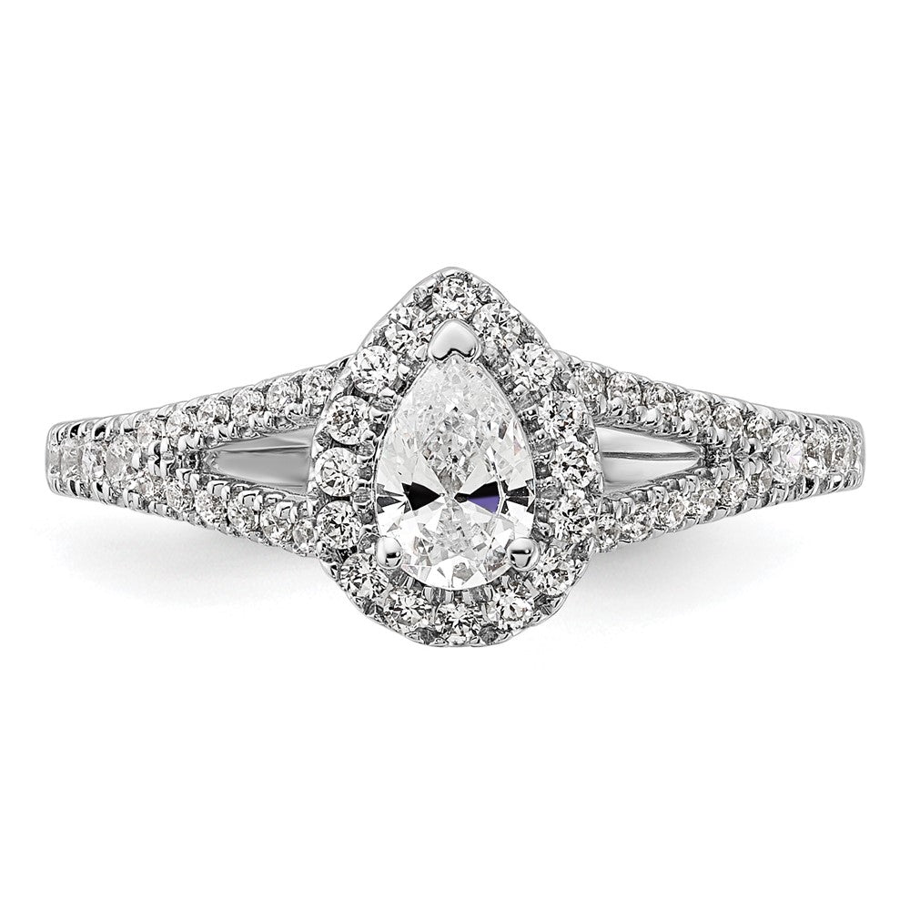 14K White Gold Halo Plus (Holds 1/2 carat (6x4mm) Pear Center) 3/8 carat Diamond Semi-mount Engagement Ring