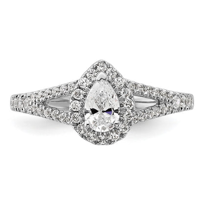 14K White Gold Halo Plus (Holds 1/2 carat (6x4mm) Pear Center) 3/8 carat Diamond Semi-mount Engagement Ring