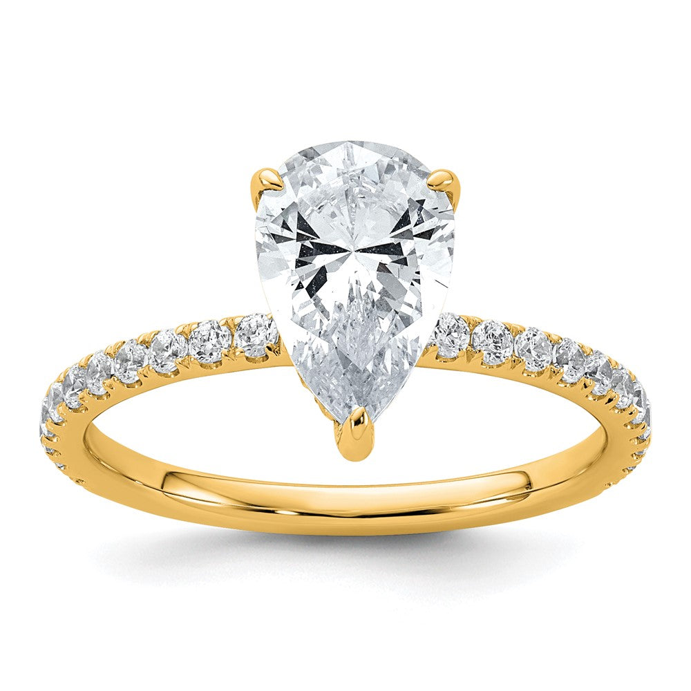 14K Yellow Gold 2 carat Certified Lab Grown Diamond VS/SI+ G+ Pear Complete Solitaire with Flair Engagement Ring