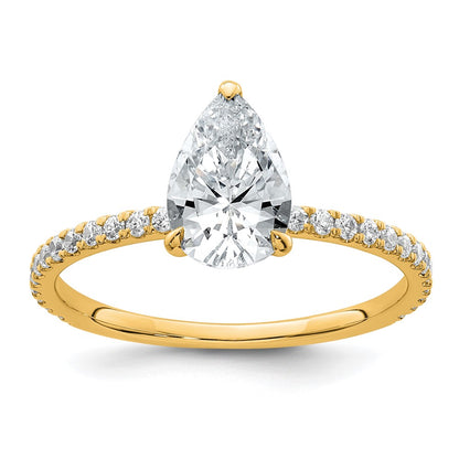 14K Yellow Gold 1 3/8 carat Certified Lab Grown Diamond VS+ F+ Pear Complete Solitaire with Flair Engagement Ring