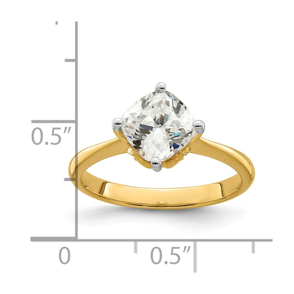 14K Yellow Gold (Holds 2 carat (7.60 mm) Cushion-cut) 4-Prong with 1/15 carat Diamond Leaf Design Semi-Mount Engagement Ring