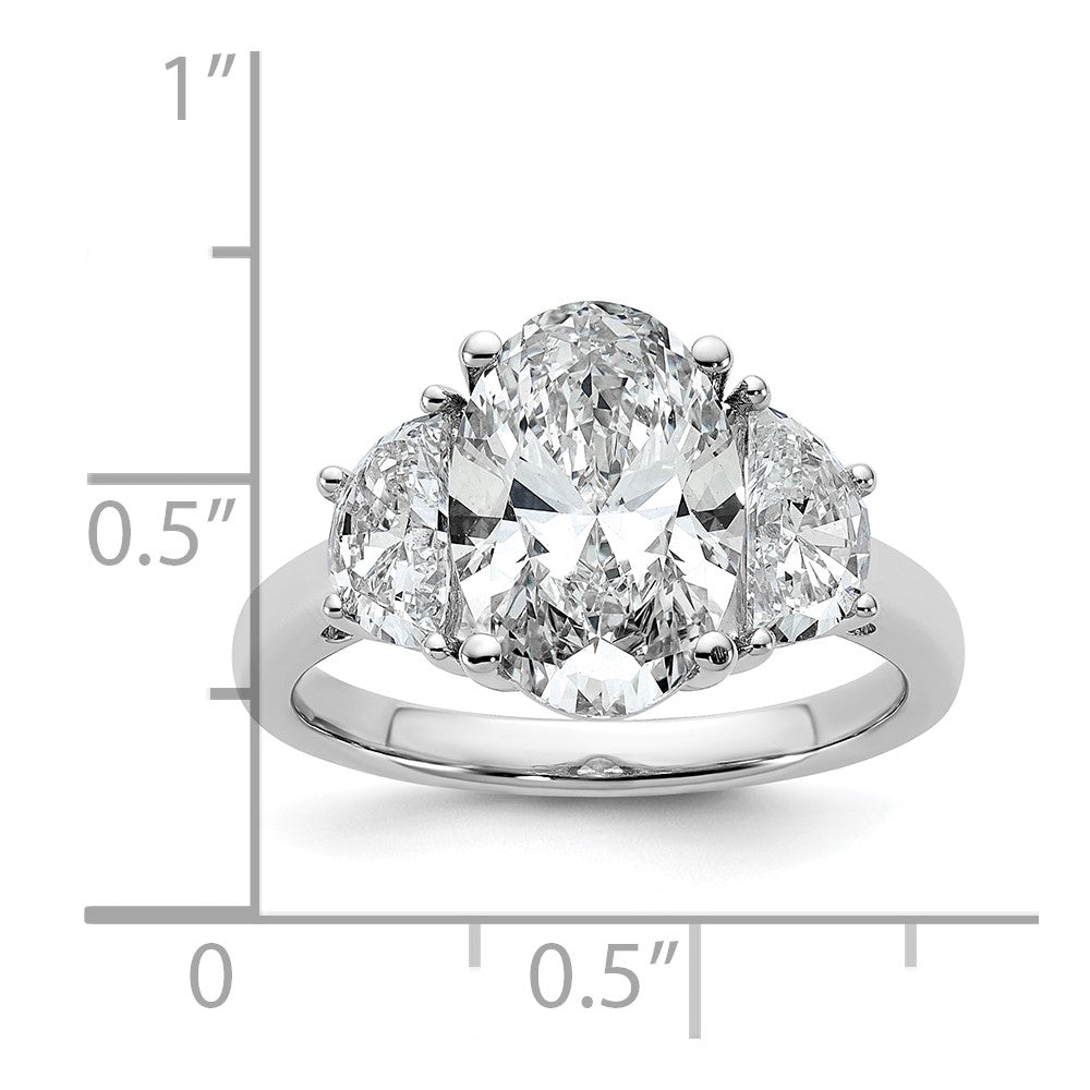 14K White Gold 1 carat Lab Grown Diamond VS/SI+ G+ Half Moon and 3 carat Oval Center Semi Mount Three Stone Engagement Ring