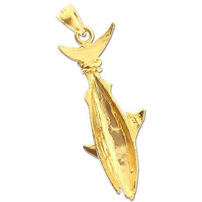 14K Gold Shark Hanging From Tail Pendant