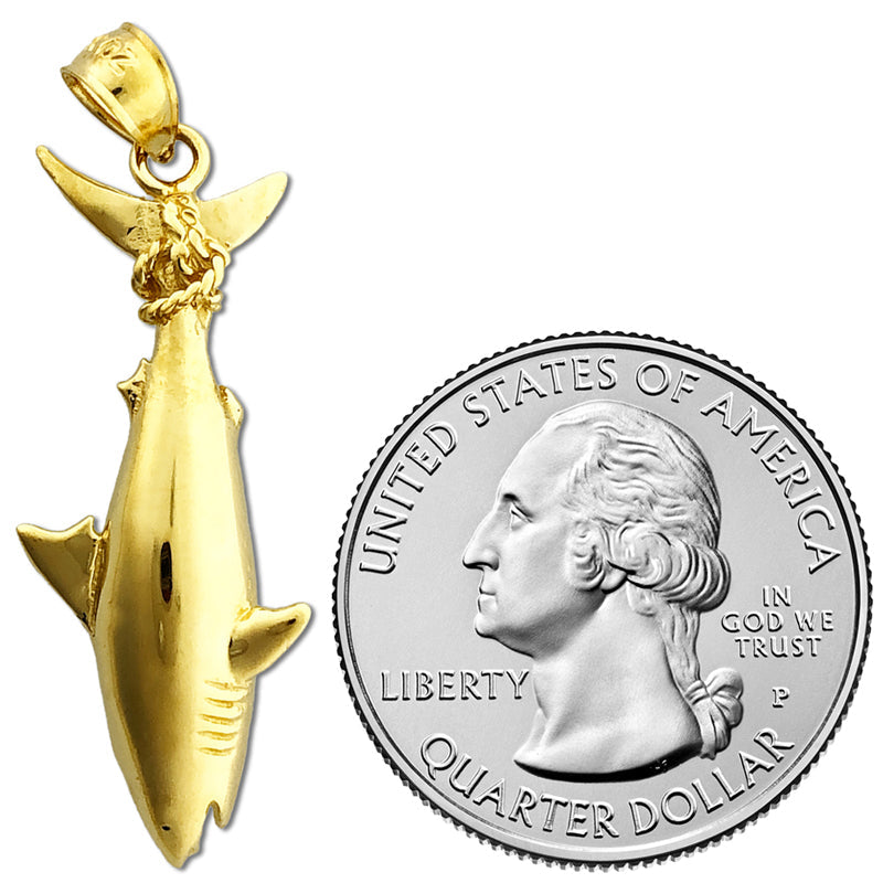 14K Gold Shark Hanging From Tail Pendant