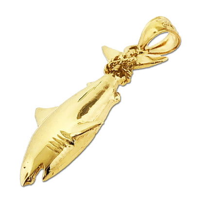 14K Gold Shark Hanging From Tail Pendant
