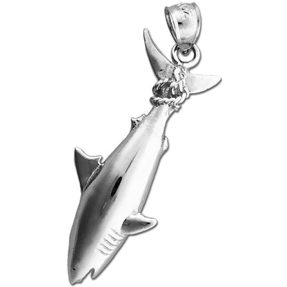 14K Gold Shark Hanging From Tail Pendant