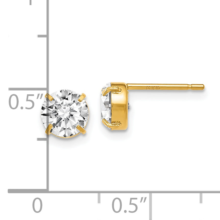 14K Yellow Gold Cz Stud 6.0mm Earrings