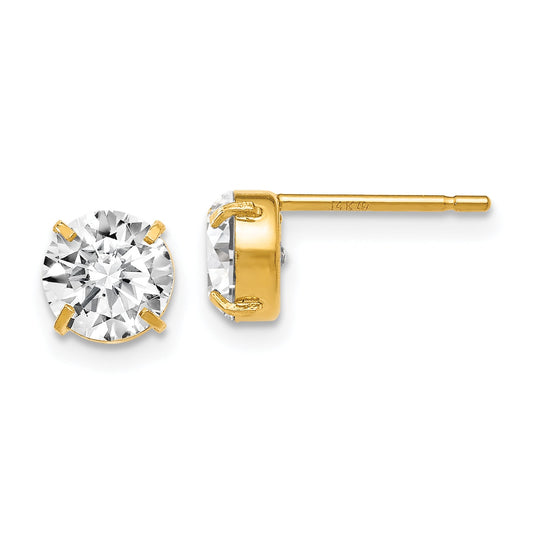 14K Yellow Gold Cz Stud 6.0mm Earrings