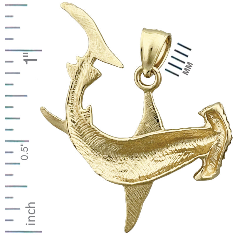 14K Gold 30MM Hammerhead Shark Pendant