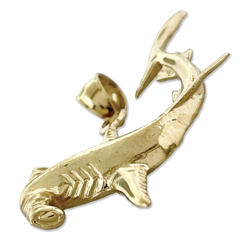 14K Gold 30MM Hammerhead Shark Pendant