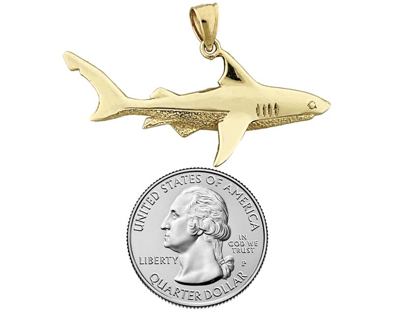 14K Gold 46MM Shark Pendant