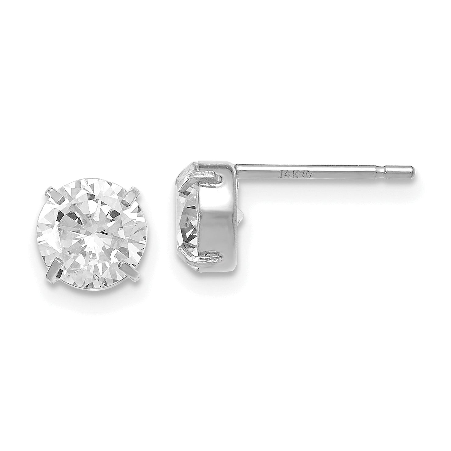 14K White Gold Cz Stud 6.0mm Earrings