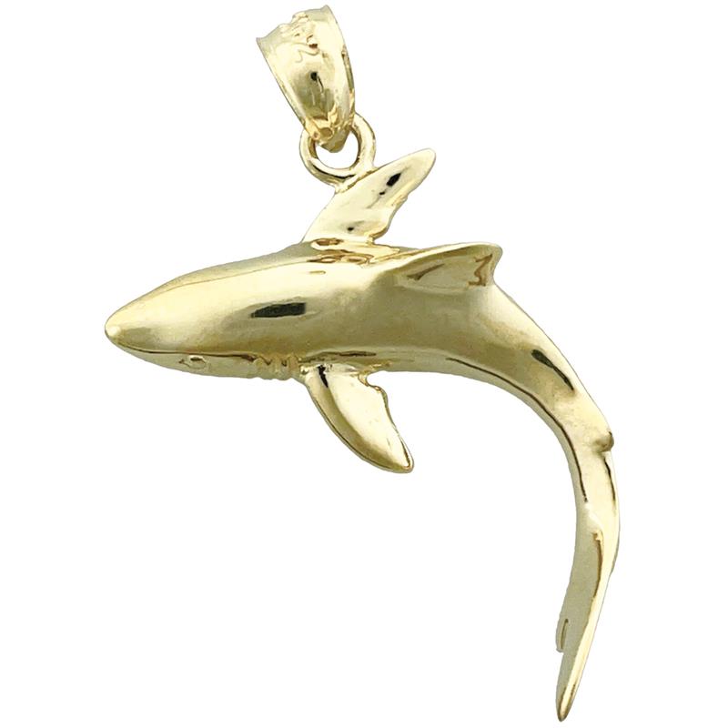 14K Gold Shark with Dorsal View Pendant