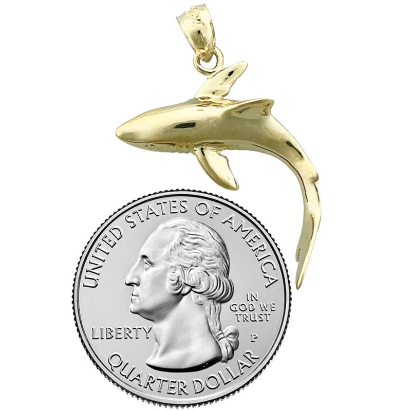 14K Gold Shark with Dorsal View Pendant