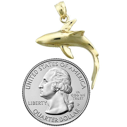 14K Gold Shark with Dorsal View Pendant