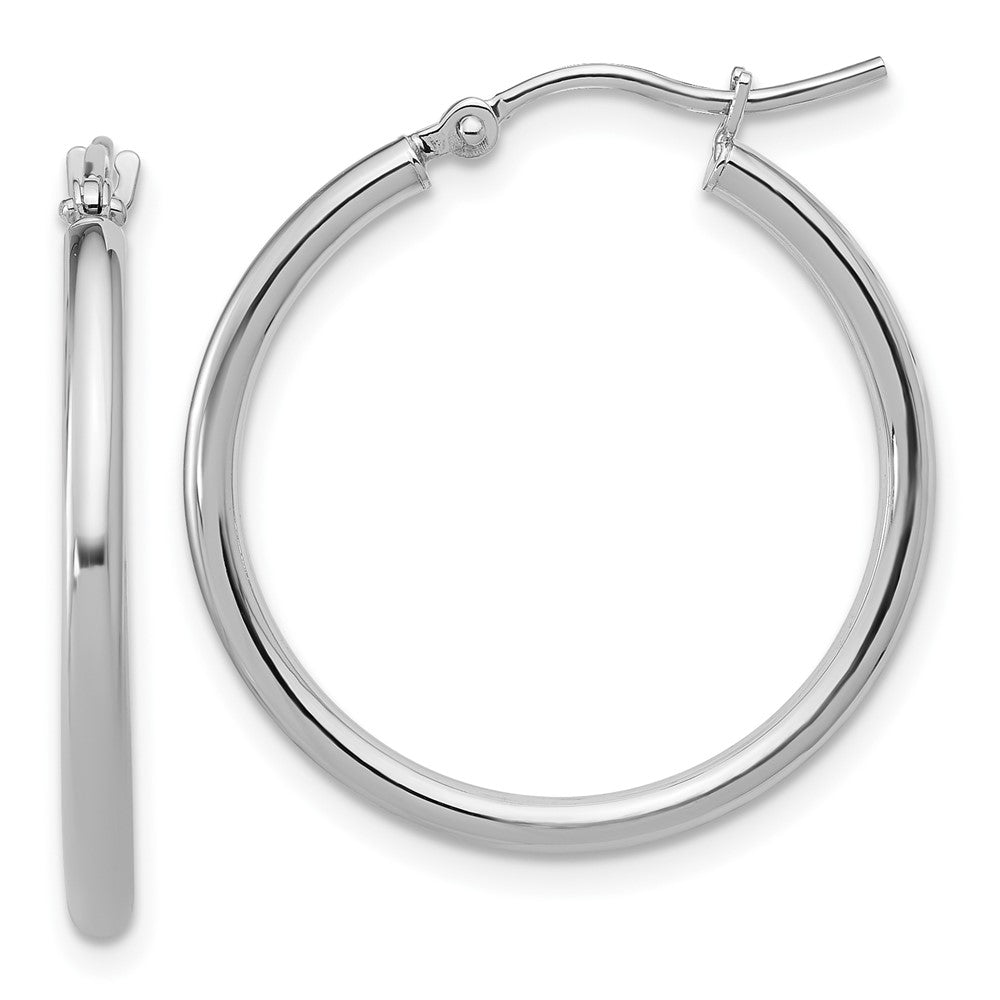 14K White Gold 2X25mm Polished Hoop Earrings