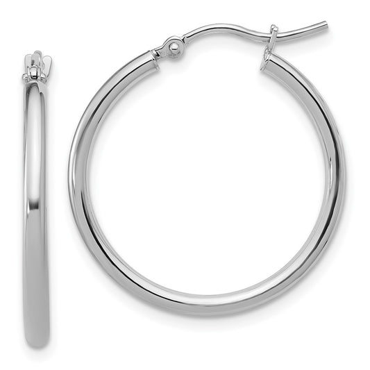 14K White Gold 2X25mm Polished Hoop Earrings