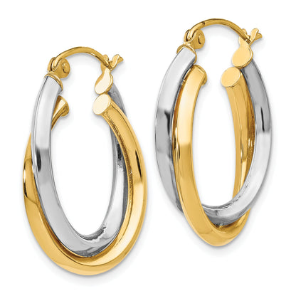 14K Two Tone Polished Oval Hinged Hoop Earrings