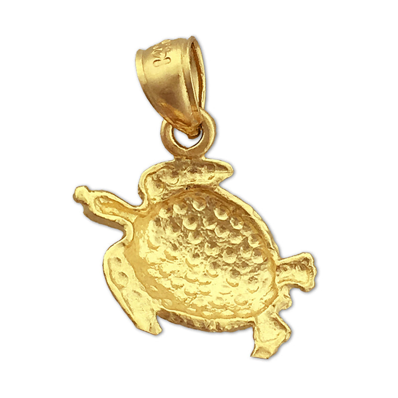 14K Gold 20MM Sea Life Turtle Pendant