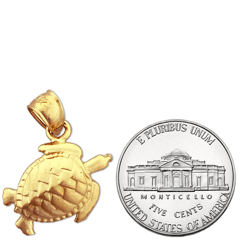 14K Gold 20MM Sea Life Turtle Pendant