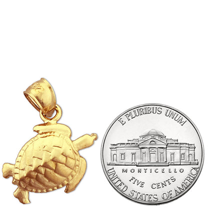 14K Gold 20MM Sea Life Turtle Pendant